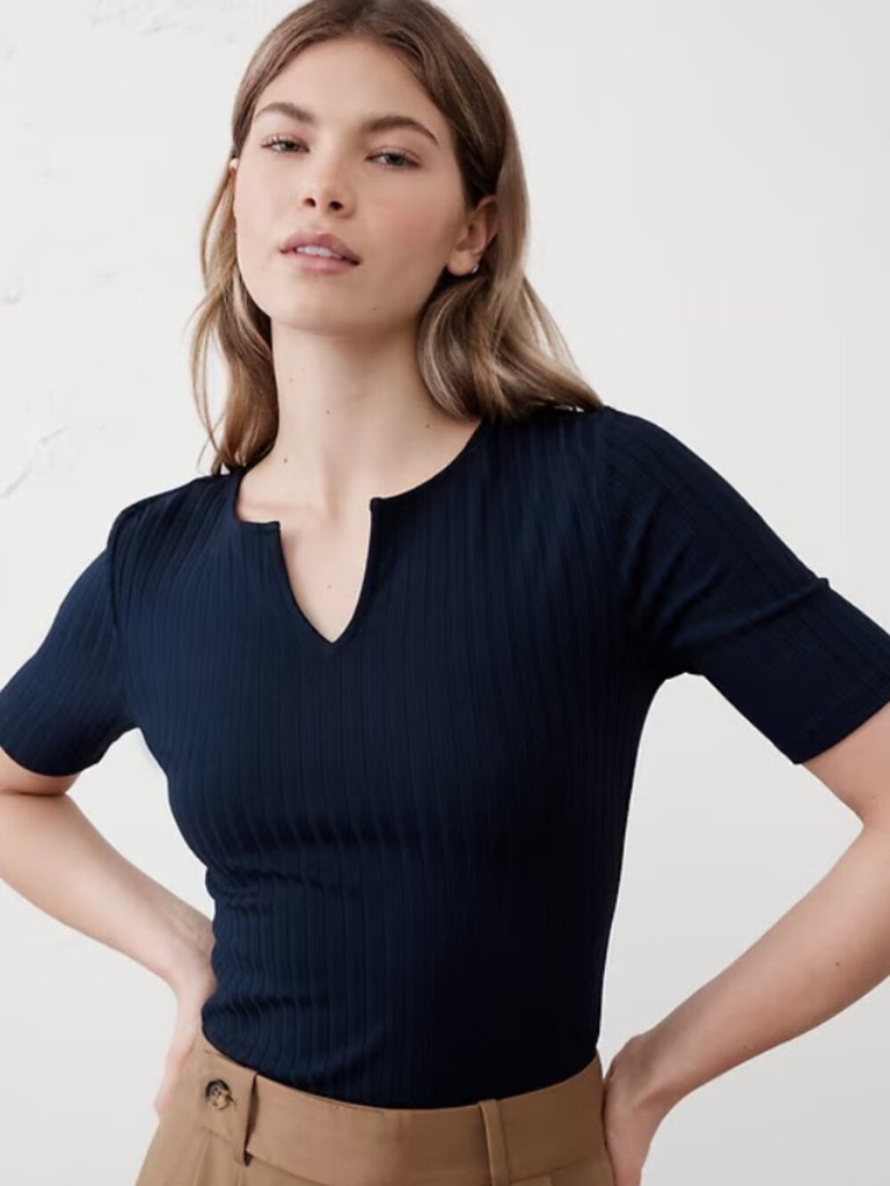 Banana Republic Women's Shirt Medium Navy Blue Ribbed Short Sleeve New